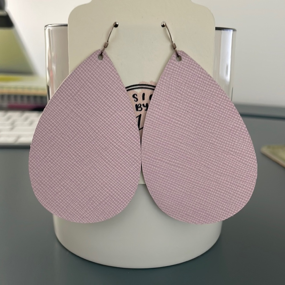 Pink leather teardrop earrings